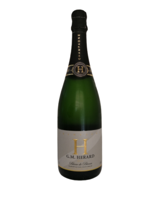 Photo d'une bouteille de champagne, présentée sur un fond élégant et blanc. Le champagne se distingue par sa bouteille et ses bulles fines, parfait pour des célébrations et des moments festifs