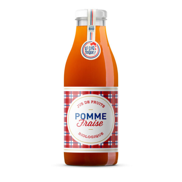 Photo d'une bouteille de jus de fruit, présentée sur un fond blanc. Parfait en accompagnement d'un apéritif.
