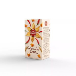 Photo d'un paquet de crackers au fromage, présentée sur un fond blanc.