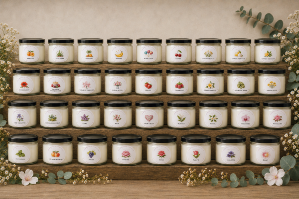 Photo de plusieurs bougies, présentées sur un fond élégant.