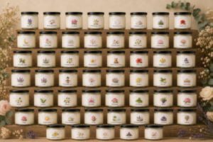 Photo de plusieurs bougies, présentées sur un fond élégant.