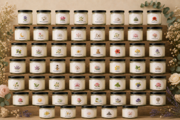 Photo de plusieurs bougies, présentées sur un fond élégant.