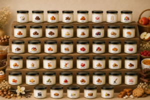 Photo de plusieurs bougies, présentées sur un fond élégant.