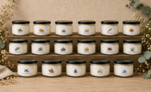 Photo de plusieurs bougies, présentées sur un fond élégant.