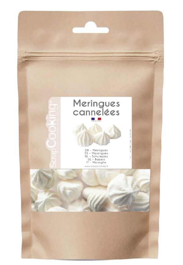 Photo d'un pot de meringues, présenté sur un fond blanc.