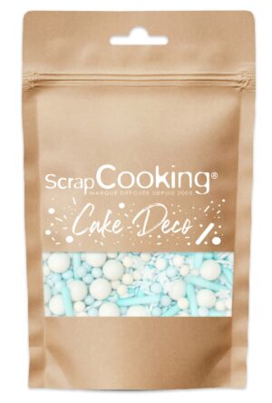 Photo de décors sucrés, dans un sac kraft, présenté sur un fond blanc.