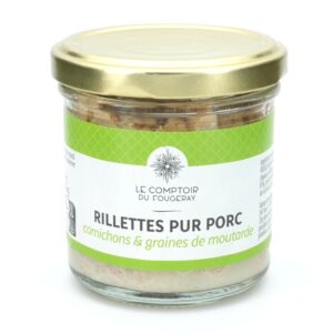 Photo d'une rillette, présentée sur un fond blanc. Parfait en accompagnement d'un apéritif.