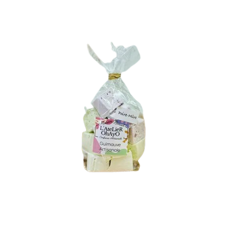 Photo d'un sachet de guimauve, présentée sur un fond blanc.