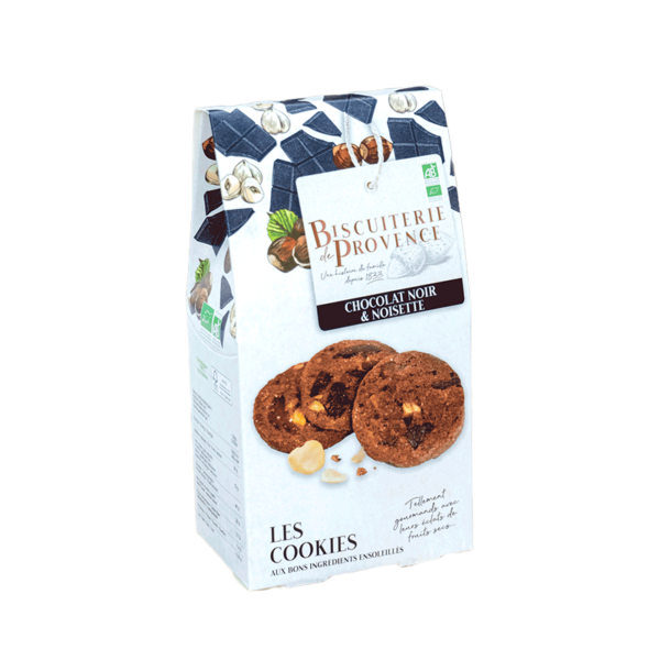 Photo d'un sachet de cookies, présenté sur un fond blanc.