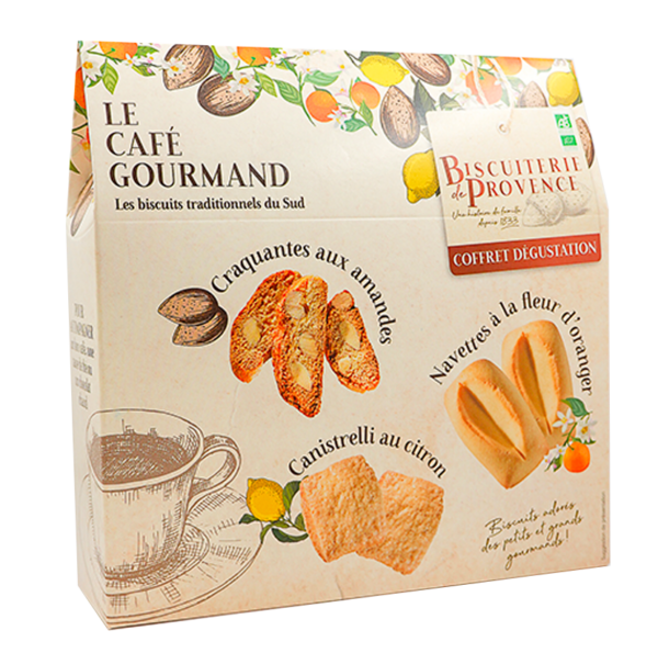Photo d'un pack café gourmand, présenté sur un fond blanc.
